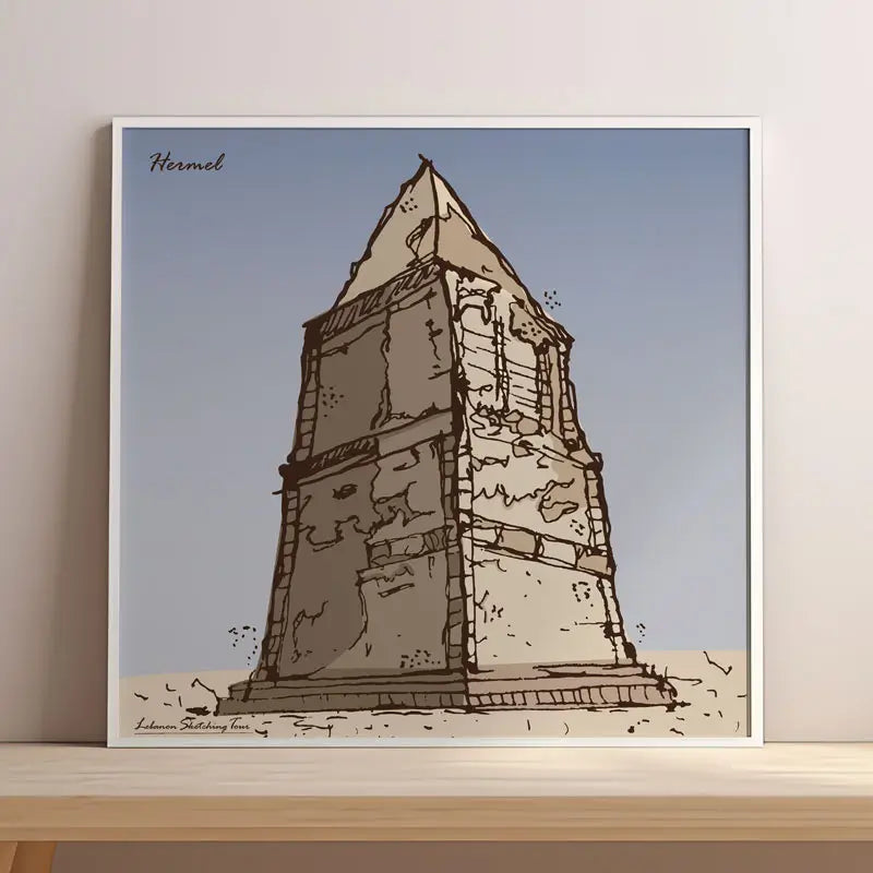 Lebanese poster of Hermel Pyramid in square format. Heritage print Lebanon